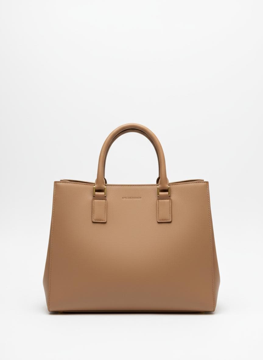 Leather Structured Tote in Dune