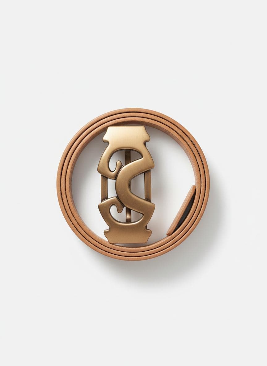 Bronze-Clasp Leather Belt in Tan