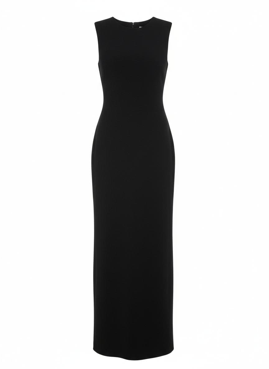 Elongated Wool Column Dress in Onyx