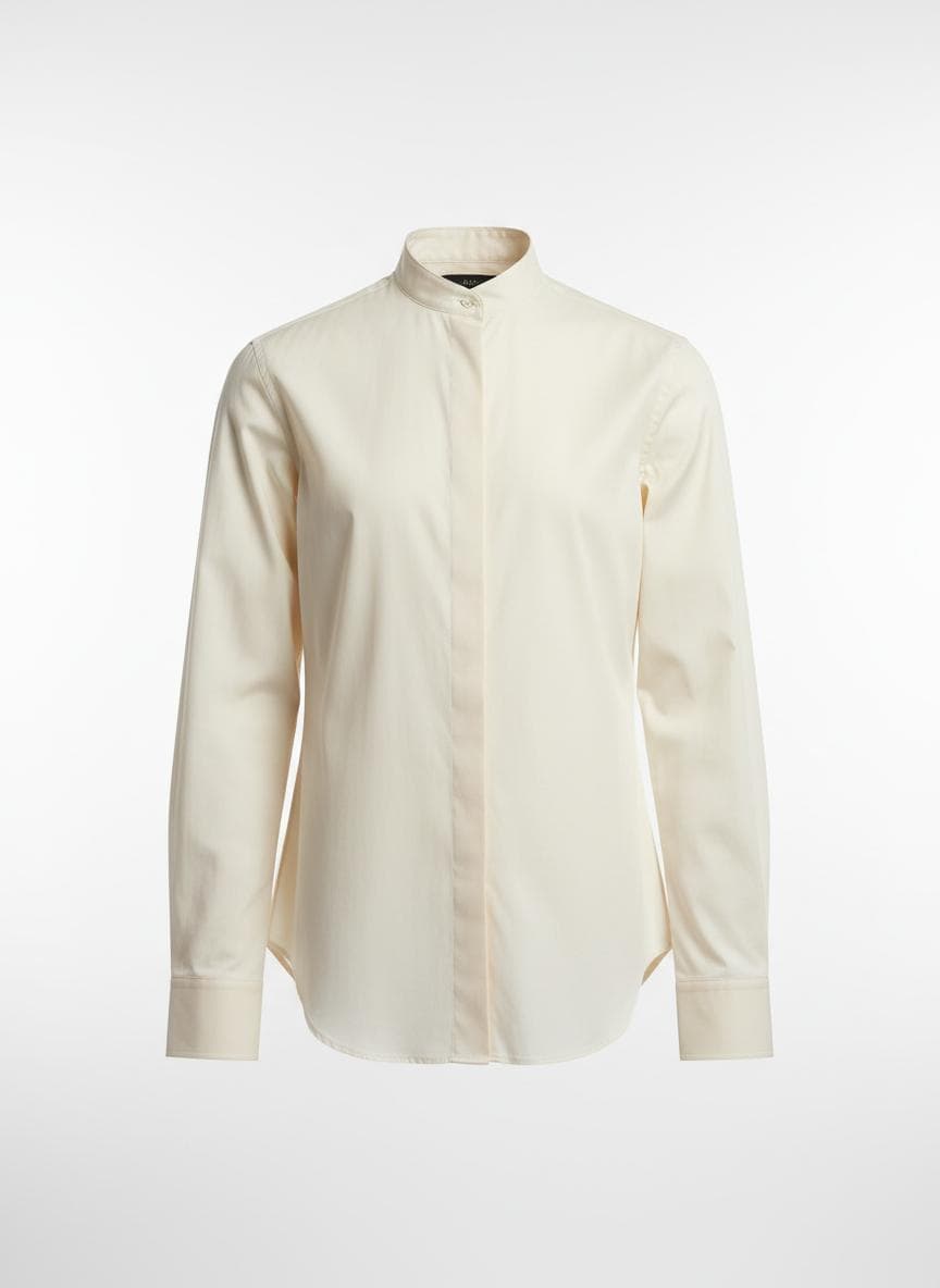 Cotton Poplin Banded Shirt in Ivory