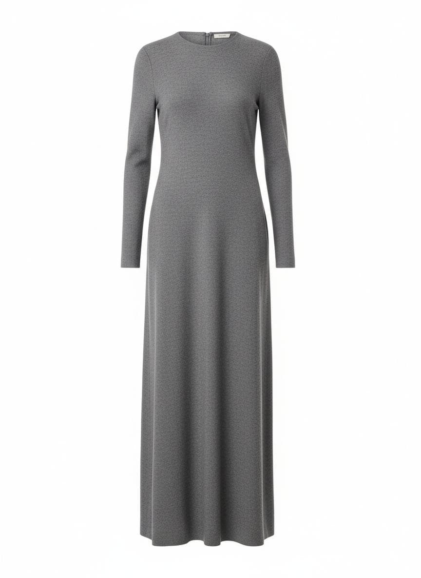 Elongated Wool Column Dress in Smoke