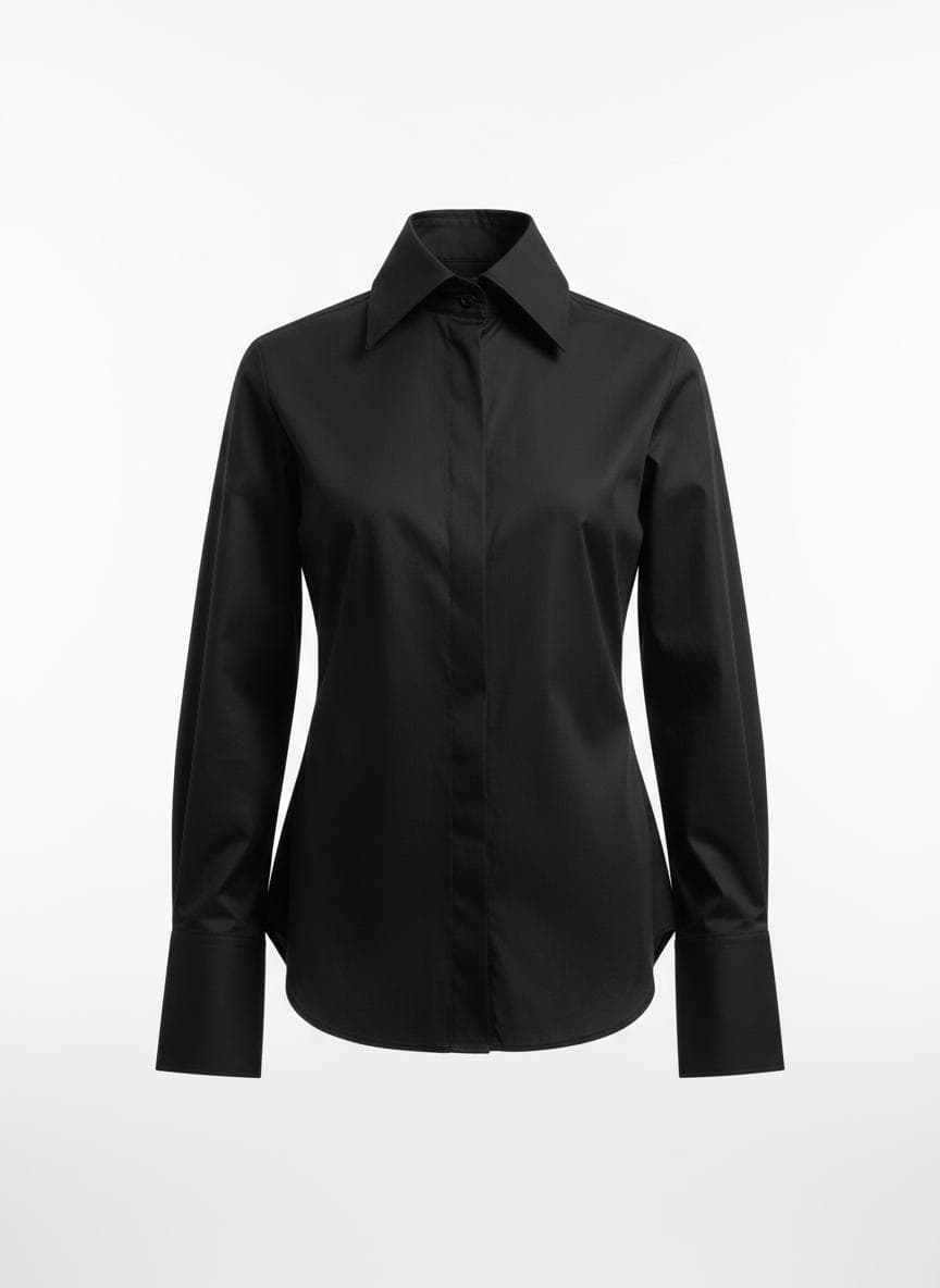 Cotton Poplin Banded Shirt in Onyx