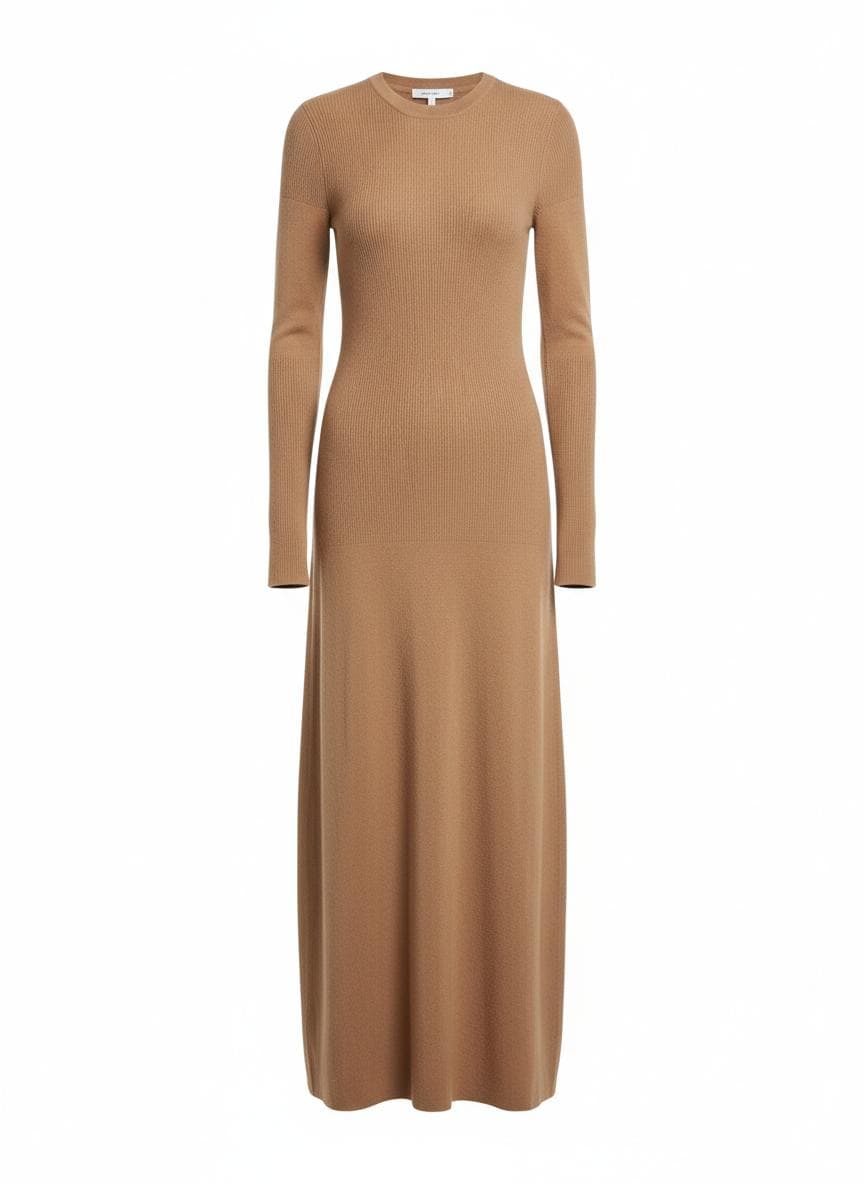 Elongated Wool Column Dress in Dune