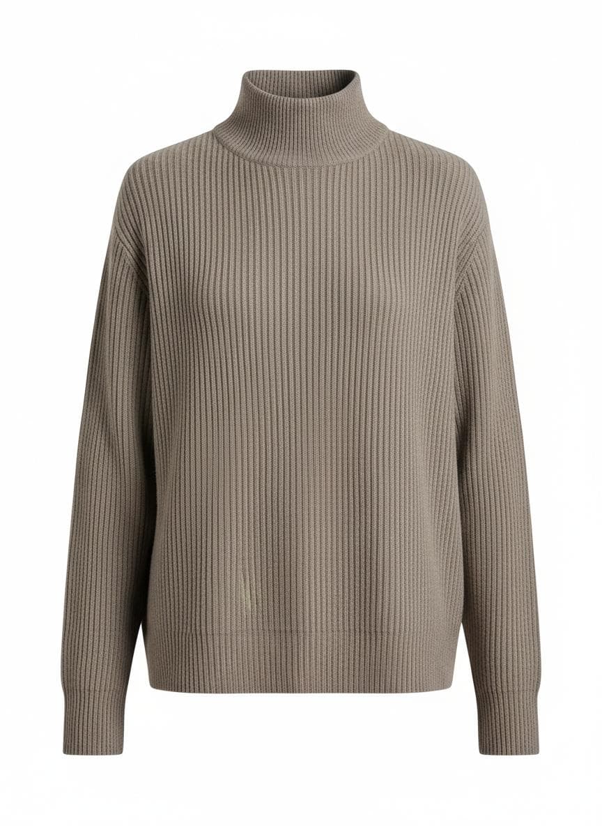 Ribbed Mock-Neck Sweater in Stone