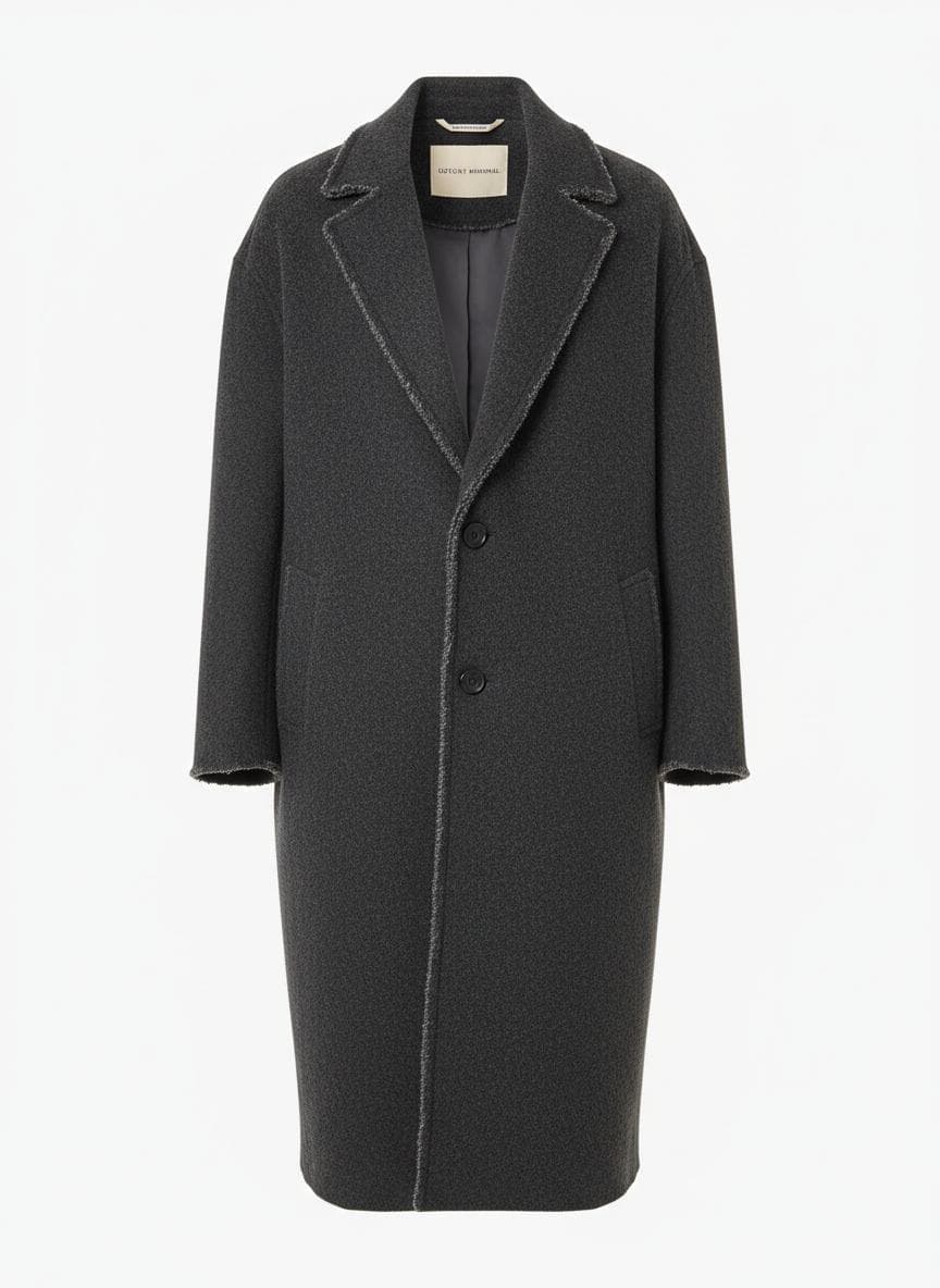 Raw-Edge Wool Overcoat in Charcoal